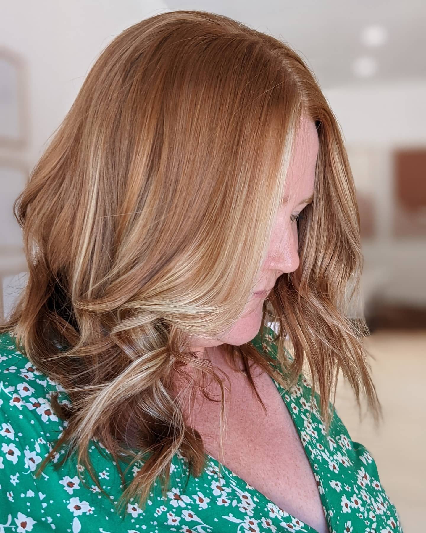Warm copper and strawberry blonde with fine light highlights through the front